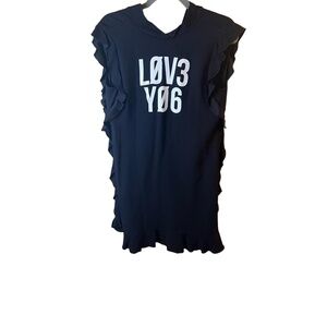 RED Valentino Black Sleeveless Dress Ruffled  “Love You” Print Couture Size 10